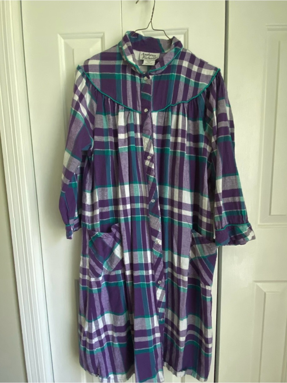 Anthony Richards Purple Plaid Button-Front Dress with Teal Accents